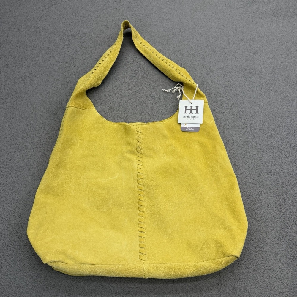Haute Hippie Leather Festival Suede Leather Hobo Chartreuse Purse Bag Pouch New